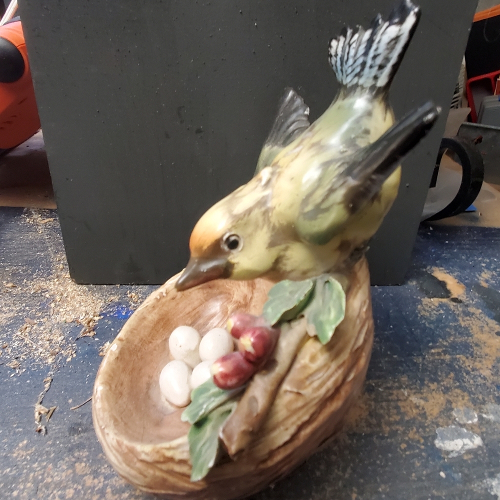 Vibrant Yellow and Green Bird Figurine